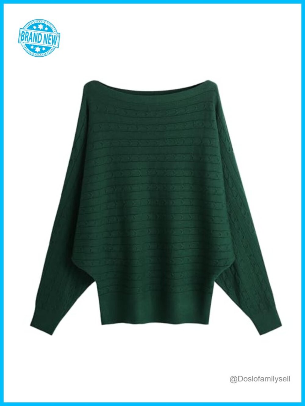 Boat Neck Batwing Dolman Sleeve Pullover Sweater Cable Knit